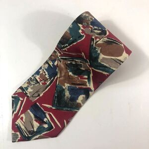 Vintage OAKTON Ltd. 100% Silk Tie Abstract Geometric Art Deco Style Red Blue Bro